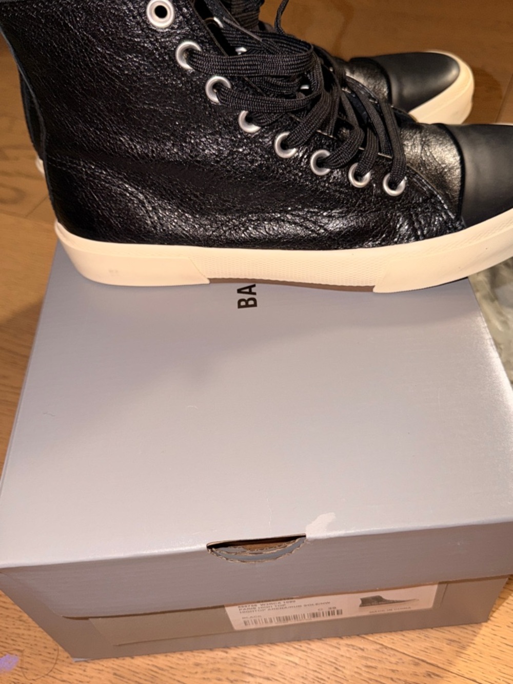 Balenciaga Black Leather High-Top Sneakers with Cream Soles - Picture 4 of 6